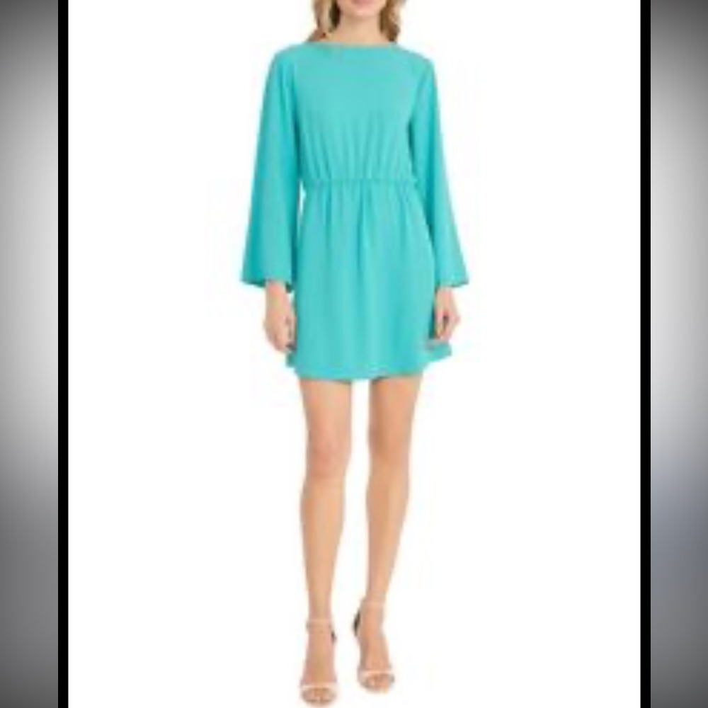 Donna Morgan Aqua Mini Dress with Flared Sleeves